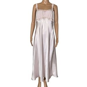 Linea Donatella Pink Satin Nightgown Beaded Floral Long Chemise CLL020 Medium